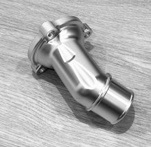 Load image into Gallery viewer, RB26 Billet Water Inlet - Thermostat Housing. Made from 6082 aluminium, with a machined finish and anodised for durability and protection from corrosion.